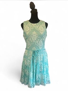Danny and Nicole Light Blue Lace Fit & Flare Sleeveless Dress Size 6